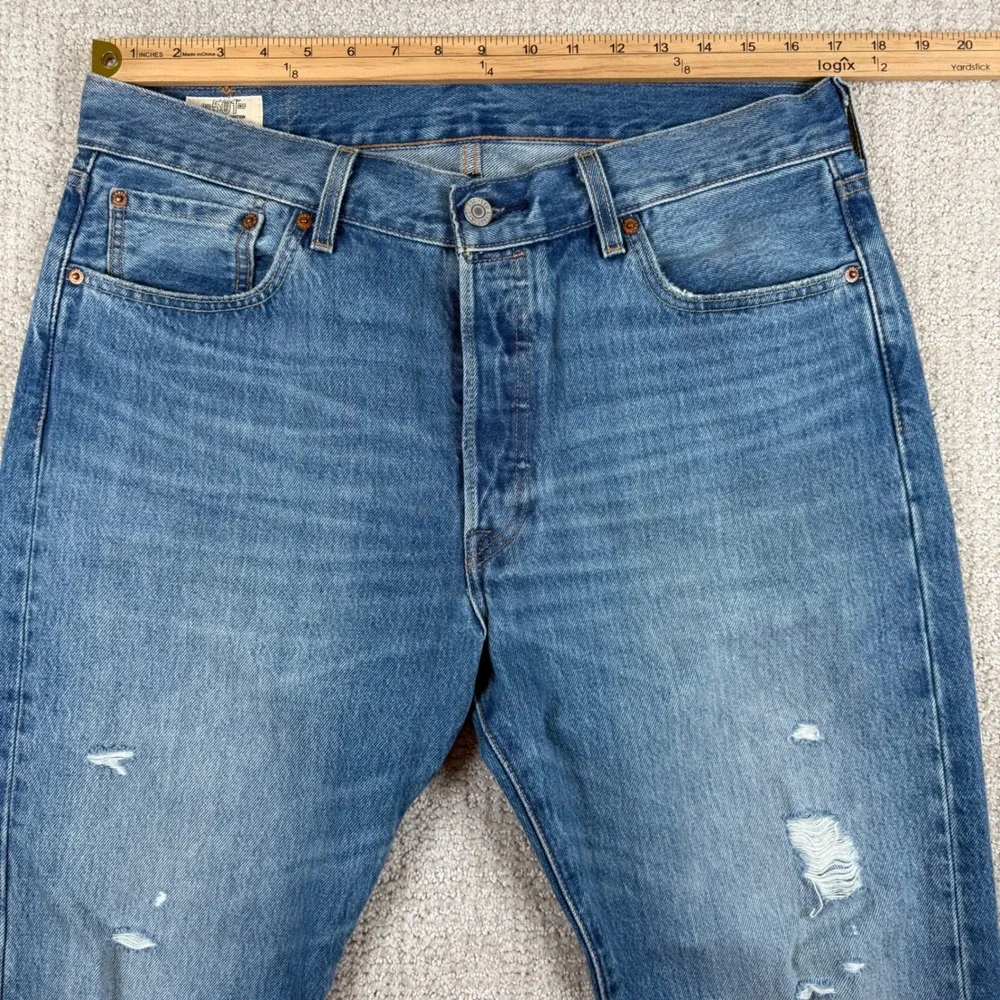 Levi's 501 Mens 34x30 150th Anniversary Distressed Straight Leg Denim Blue Jeans
